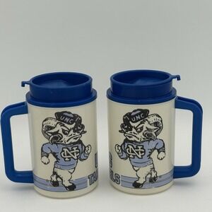 VTG UNC Tar Heels Rameses 22oz Thermo Travel Mugs Lot‎ 2 Whirley Hot Cold Cups